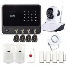 WIFI Sistema de Alarma Antirrobo GSM Teclado Táctil Android IOS Control de APP IP Cámara Botón de Pánico Puerta Ventana Del Sensor PIR Detector