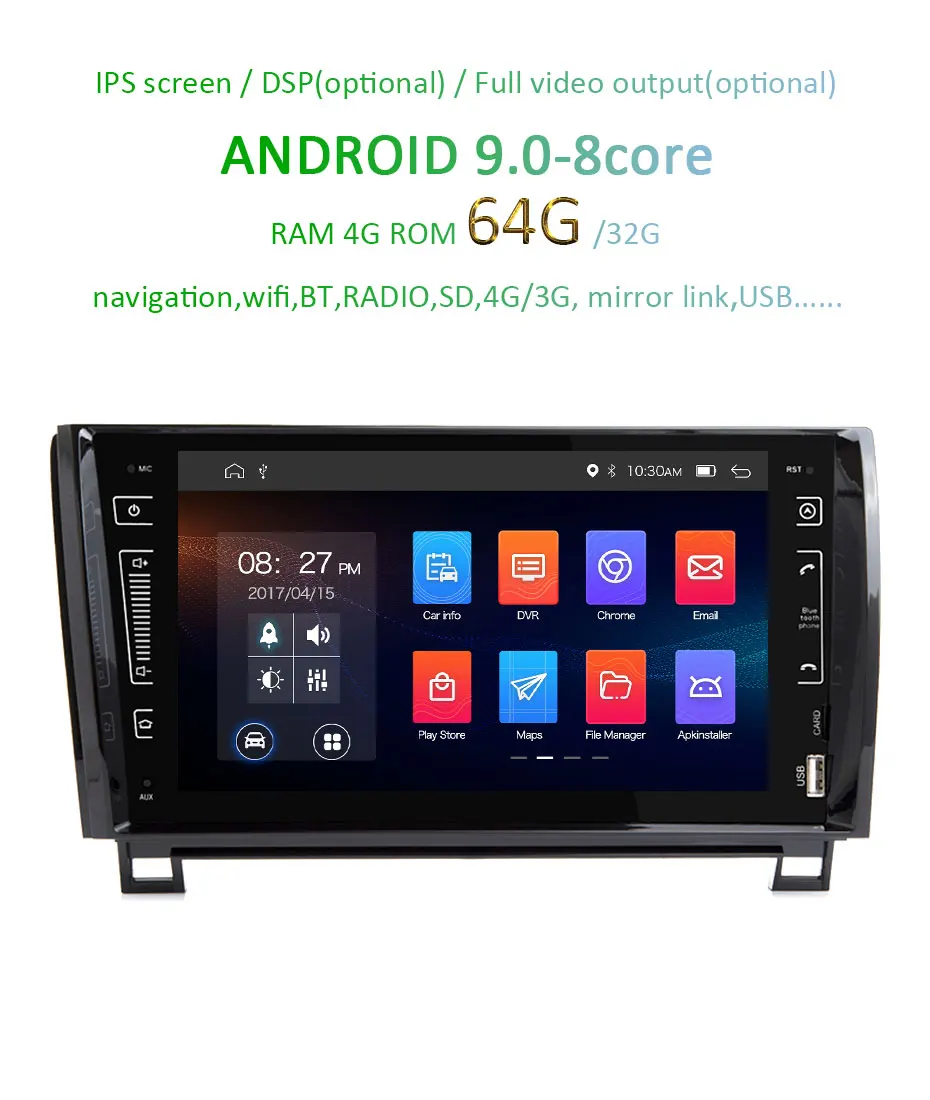 Perfect 9" IPS SCREEN Android 9.0 4G 64G 2 DIN CAR GPS For TOYOTA Sequoia Tundra NO DVD PLAYER radio stereo navigation receiver 2