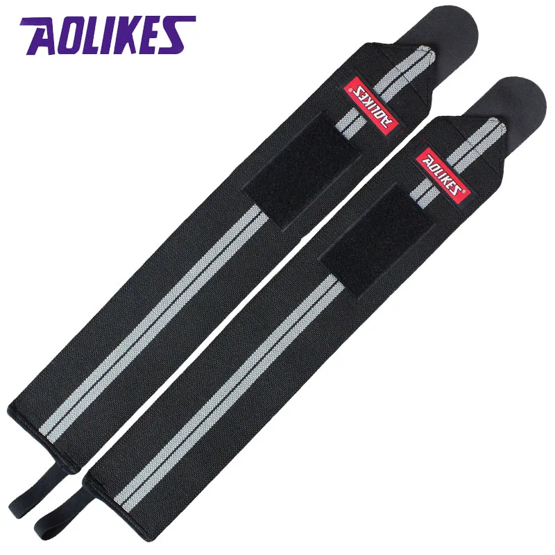 AOLIKES 2 Pcs Powerlifting Weight Lifting Wristbands Gym Wrist Support Wraps Straps Sport Safety Fitness Training hand bands