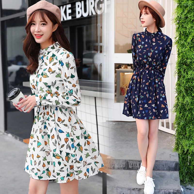 

Spring Floral Print Dresses For Ladies Japanese Korean Fashion Vintage Chiffon Women Plus Size Casual Slim Sweet Mini Dress