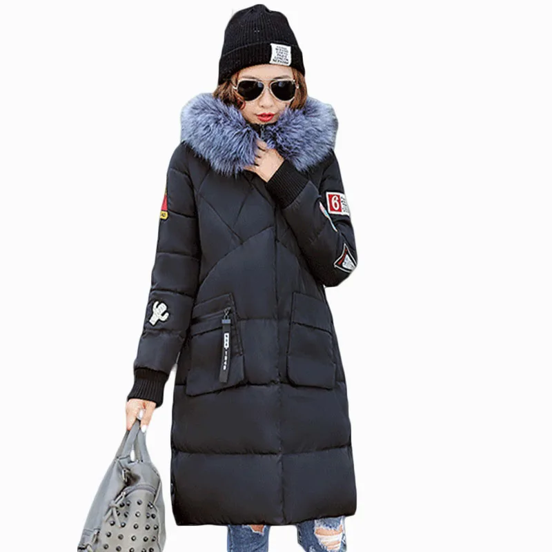 ##BUY Hot Sale! 2017 New Winter medium length large fur collar coat Women Cotton Inner jacket Fashion Slim Thickening Warm Parka ZL422