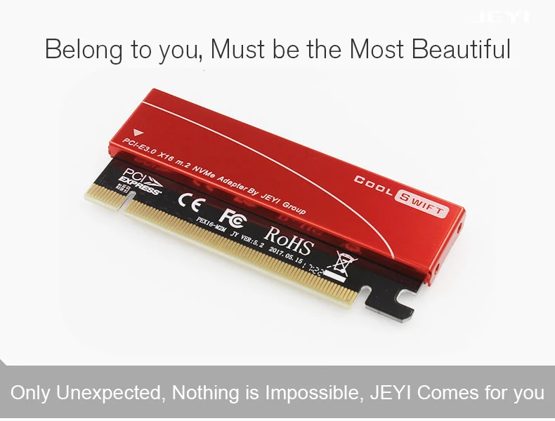 JEYI Cool Swift NVME M.2 X16 PCI-E Riser Card 2280 теплопроводность кремниевые пластины охлаждения пыленепроницаемый алюминиевый лист золотой стержень