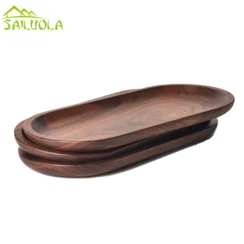

Creative Oval Black Walnut Bread Dish Tray Japanese Style Handmade Solid Wooden Plates 32*15cm