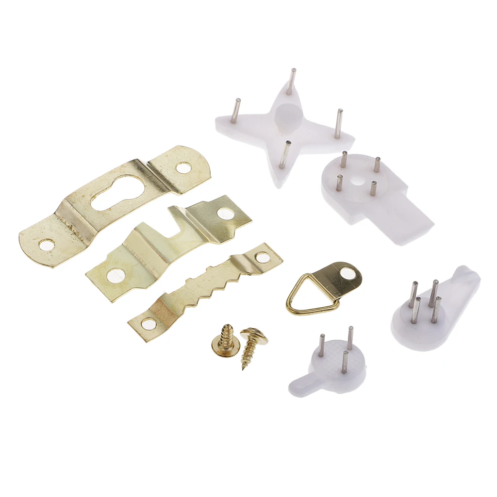 62pcs/Set Picture Hanger Kit White Plastic Invisible Wall Mount Hard Picture Frame Wall Hooks D Rings Saw Tooth Hooks Hangers