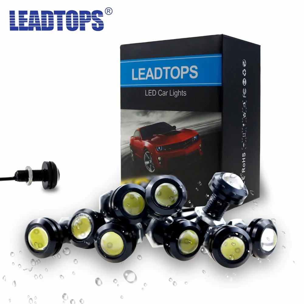 LEADTOPS стайлинга автомобилей 10 шт. DRL светодиодный 18/Гавайская гитара 23 мм фары “орлиные глаза” для дневного светильник светодиодный автомобиль Подсветка источник Водонепроницаемый противотуманная фара автоматический выключатель BH