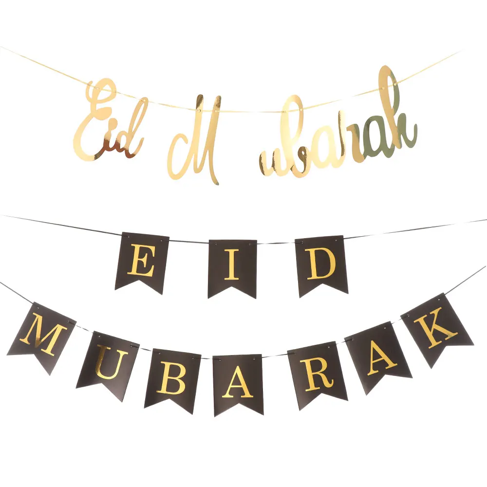 

New EID MUBARAK Paper Banner Ramadan Decoration for Home Garland Muslim Festival Ramadan Gold Black EID Banner