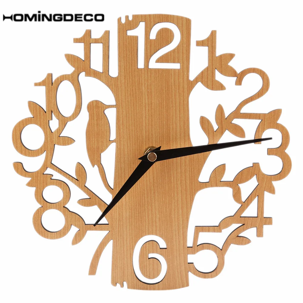 Homingdeco 30cm Tree Shape Mute Wall Clocks Home Decor Modern Novelty