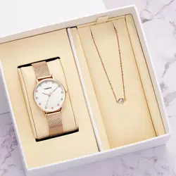 Женские часы из розового золота, простой темперамент, кристалл, браслет, часы комплект, женские кварцевые часы, подарки для женщин с