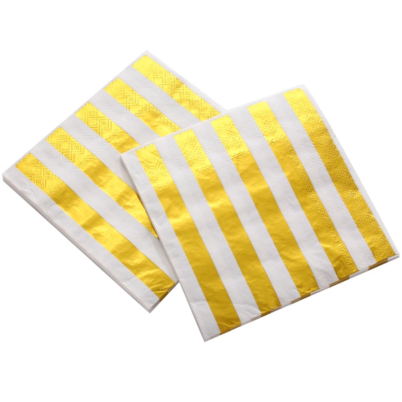 1pack Gold Foil Striped Paper Napkins Decoupage Printed Beverage Event & Party Tissue Napkins