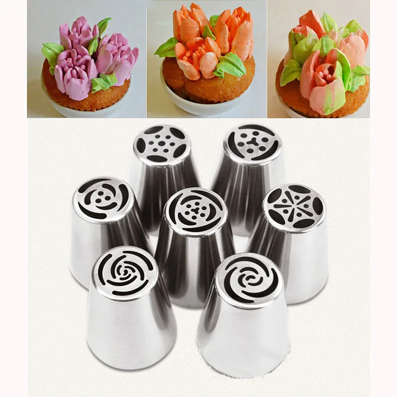 

7PCS/set Russian Large Icing Piping Pastry Nozzles Rose Tulip Flowers Shaped Stainless Steel Fondant Cake Decorating Tool