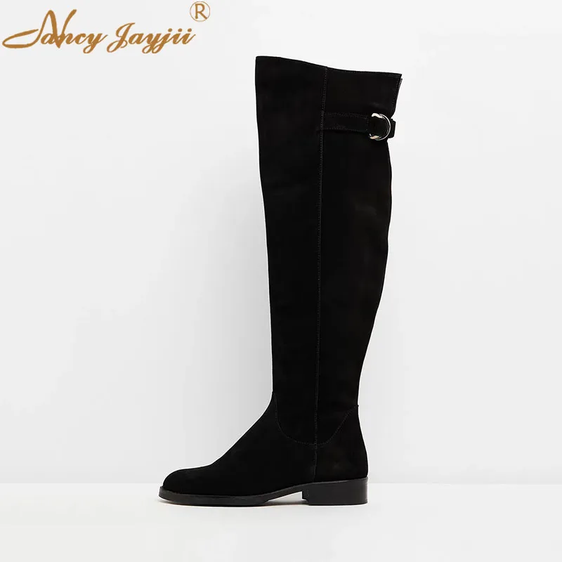 

Women Shoes Adult Boots Lady knee-High Square Heel Slip-on Black Solid Round Toe Zipper Leisure Fashion Nancyjayjii Mature 2019