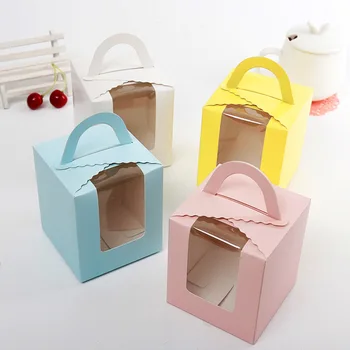 

100pcs/lot Cupcake boxes with window with handle macaroon box/muffin box