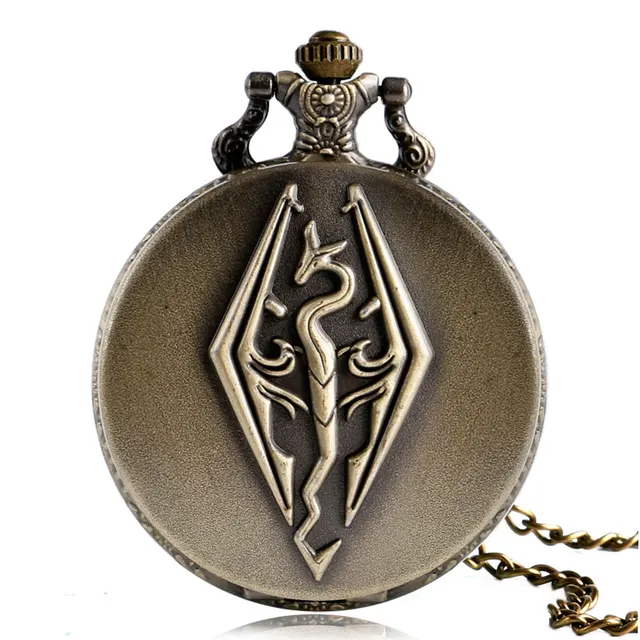Clock Antique Pocket Watch The Elder Scrolls Skyrim Design Bronze Quartz Fob Clo Clock Antique Pocket Watch The Elder Scrolls Skyrim Design Bronze Quartz Fob Clo