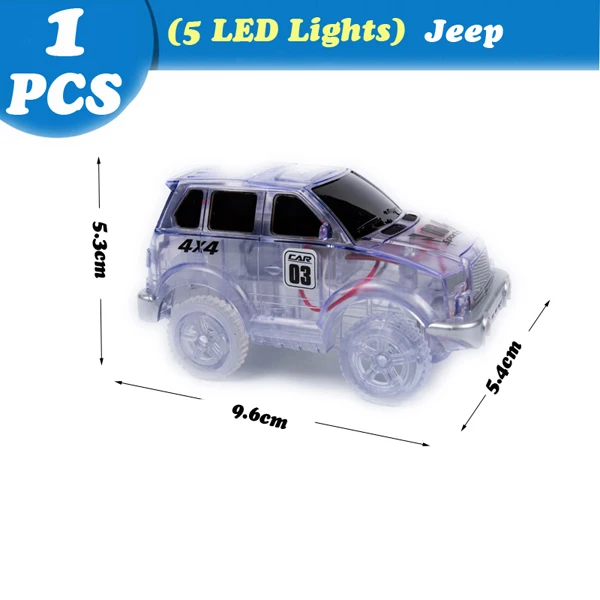 Свечение трек автомобили с 5 светодиодный свет, 4 Замена батарей гоночных автомобилей совместим с динозаврами треков и магические треки
