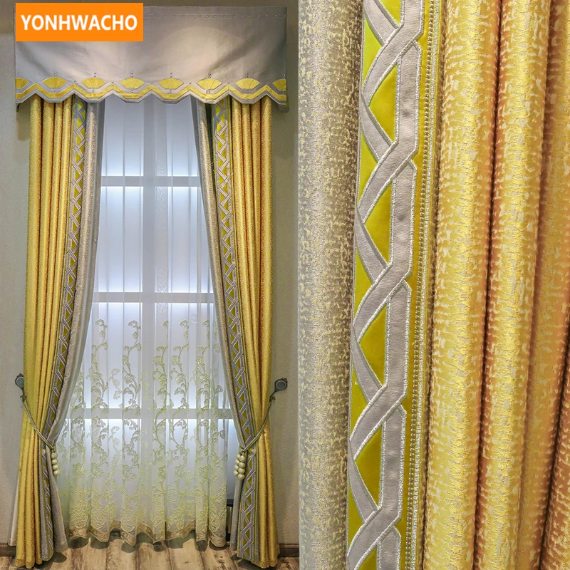 

Custom curtains high quality luxury European chenille solid gold thick cloth blackout curtain tulle valance drape N739