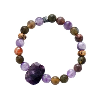 

High End Women Bracelets Natural Stones Amethysts Charm Elastic Bracelet Beads Stretched Strand Bracelet Gifts