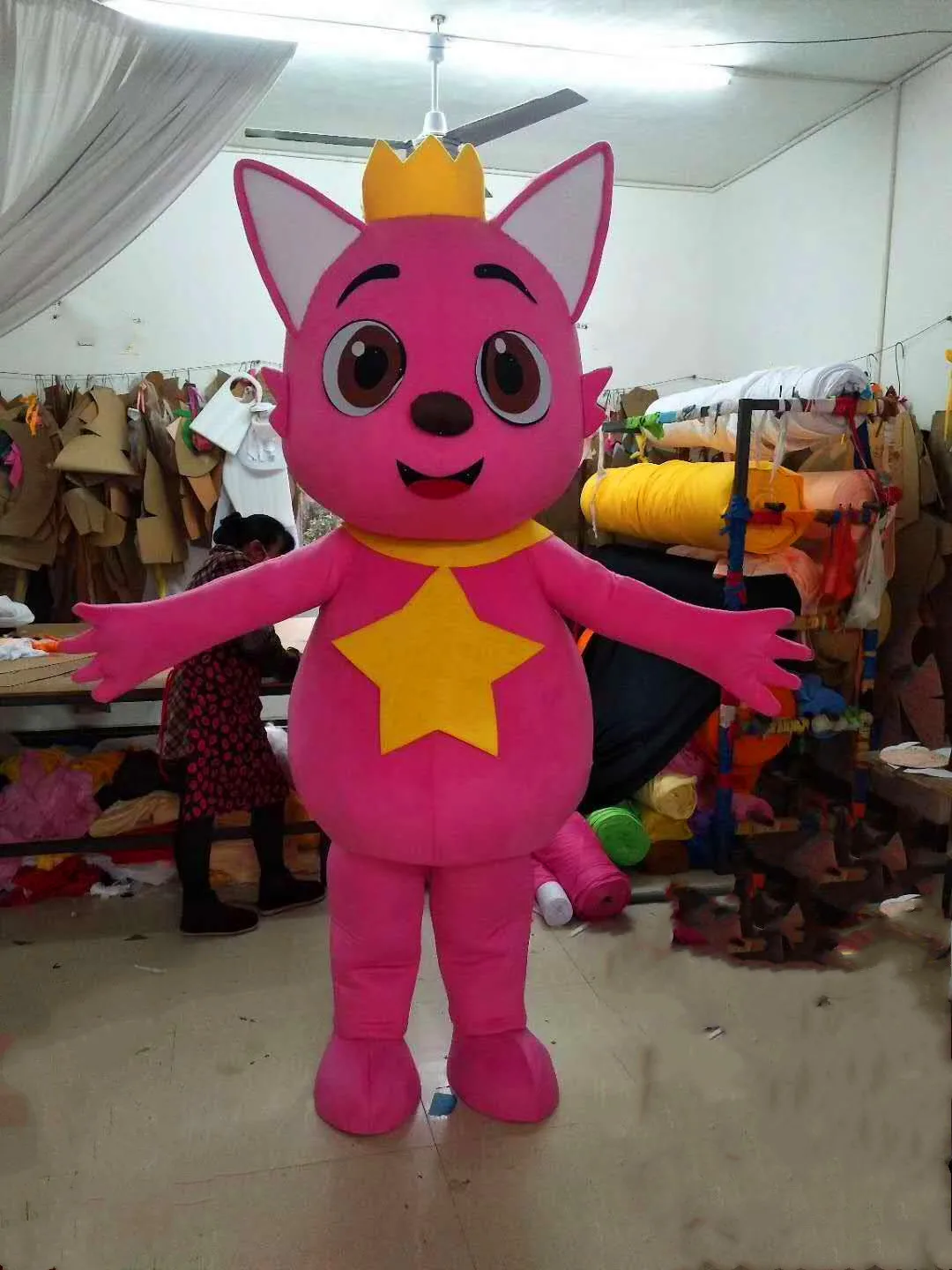 

New Adult Foam Cute Pink fox Baby Shark Party Mascot Costume Christmas Fancy Dress Halloween Girl Mascot Costume Free Ship