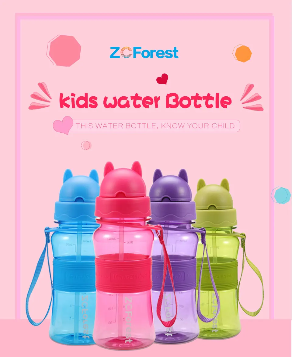 ZCForest 300 мл, детская бутылка для воды, милый Тритан, без бисфенола, бутылка для воды с соломинкой, пластиковая бутылка для напитков для школьников, детей, малышей