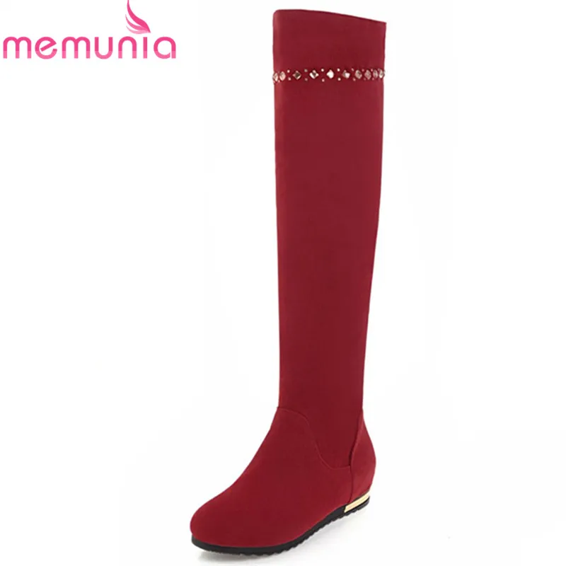 

MEMUNIA big size 34-43 new arrival winter boots women 2020 wine red black apricot knee high boots rhinestone casual shoes