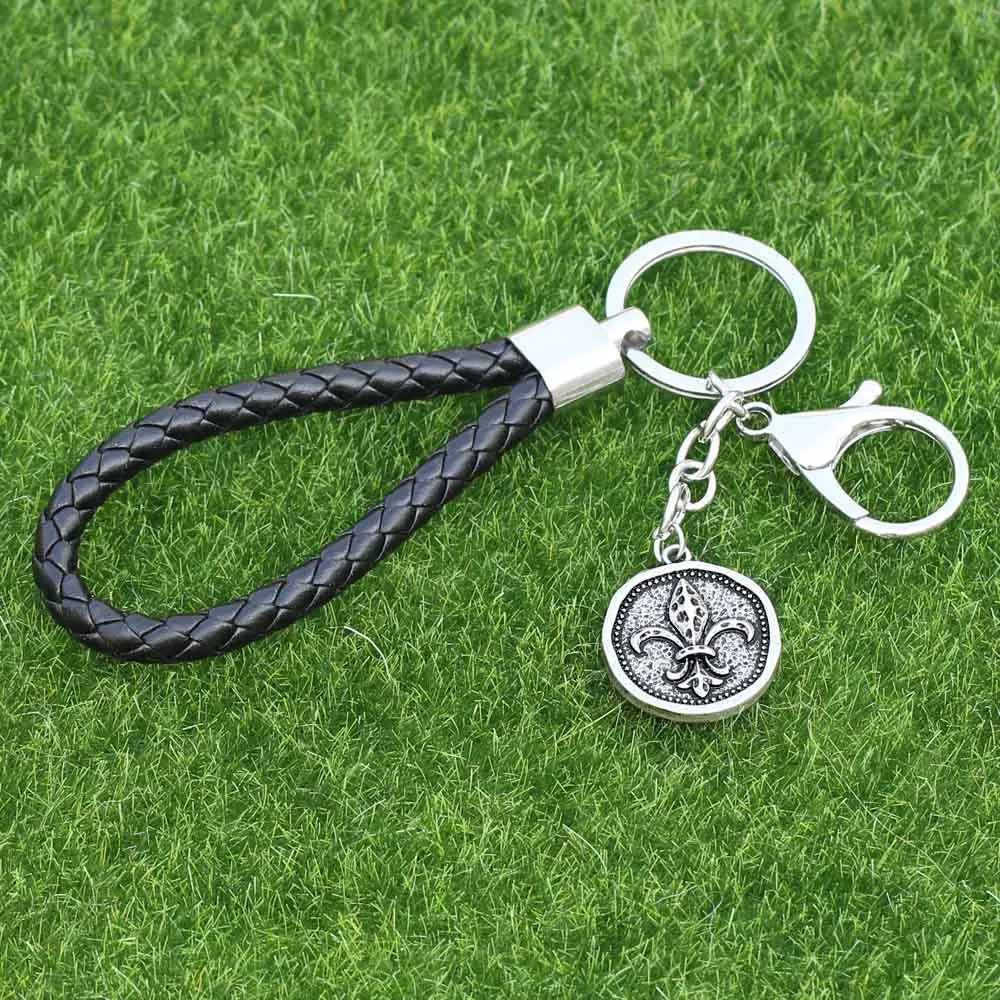

Fleur De Lis Keychain Leather Car KeyRing Gift For Him or Her