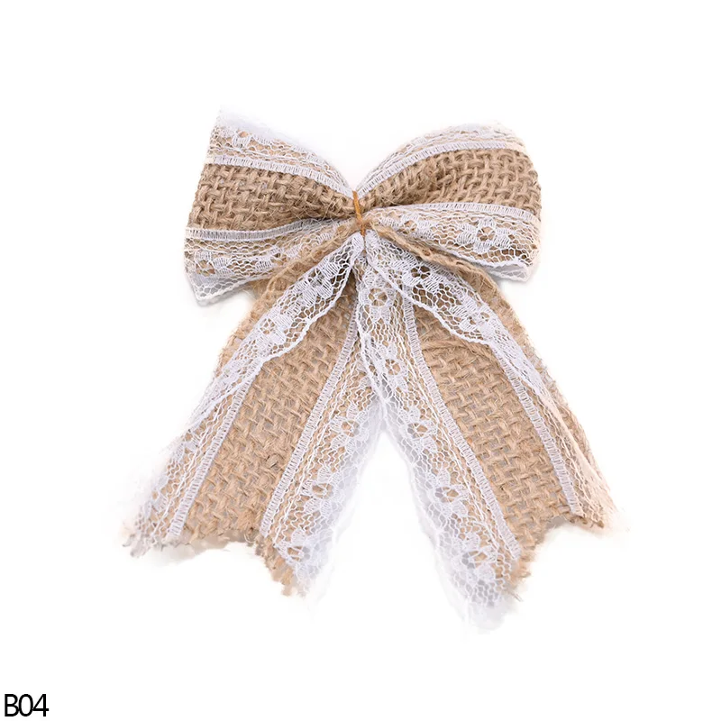 5/10pcs Jute Bow Vintage Natural Jute Burlap Hessian Bows Lace Ribbon Trim for Wedding Decoration Home Sewing Hat Accessories 8z - Цвет: B04