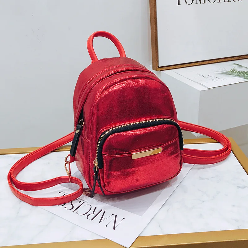 HJKL Bling Glitter Shining Color Women Backpack Pu Leather Backpacks Girls Small Bags Red Black Mini Backpack Purse