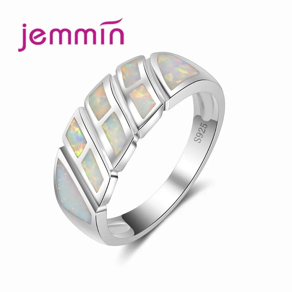Women Best Gift Wide Wedding Ring Geometric Rainbow Opal Brand Jewelry 925 Sterling Silver Jewellery for Engagemen | Украшения и