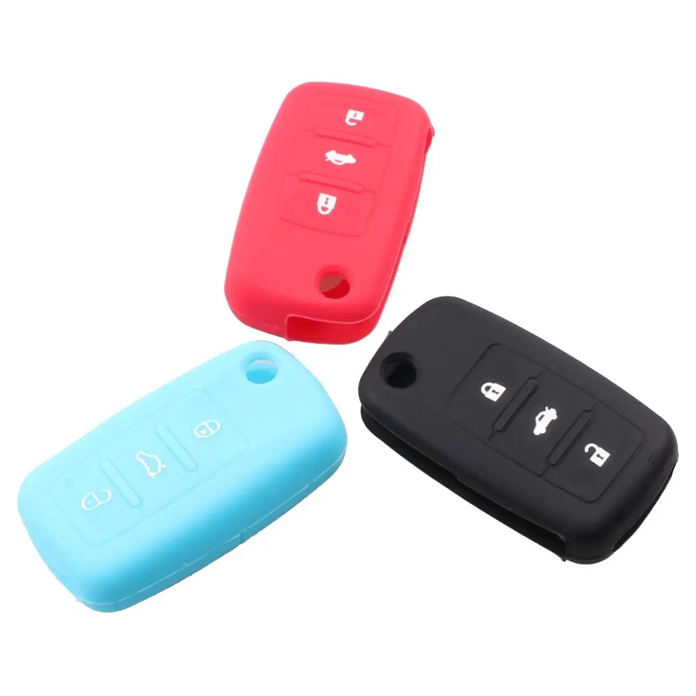 

3 Buttons Silicone Flip Key Cover Case Key Fob Protector ForVW forJetta Golf Polo Tigua Car Key Shell Cover Black Red Blue Fob