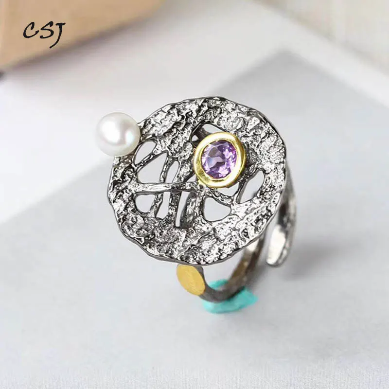 

CSJ Original Design Amethyst Rings 925 Sterling Silver for Women Party Wedding Engagement Gift Fine Jewelry