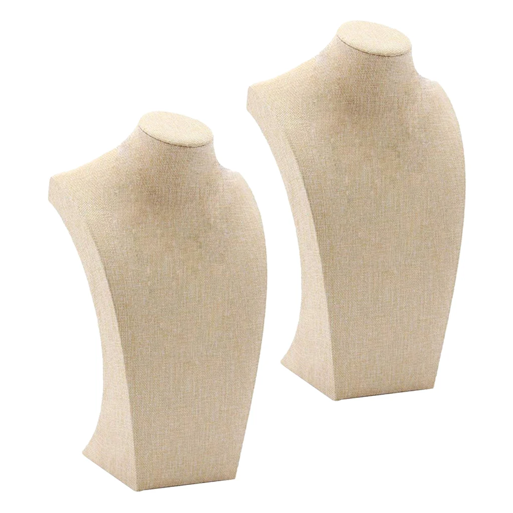 2pcs Simple Necklace Pendant Display Bust Mannequin Stand Holder Rack Linen Stable 115x200mm 175x290mm