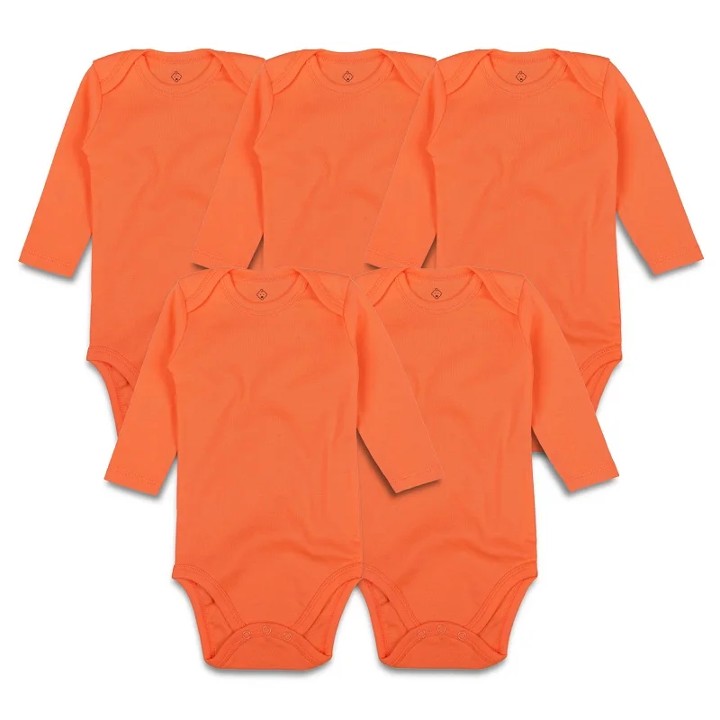 5pcs orange long sleeve baby bodysuit