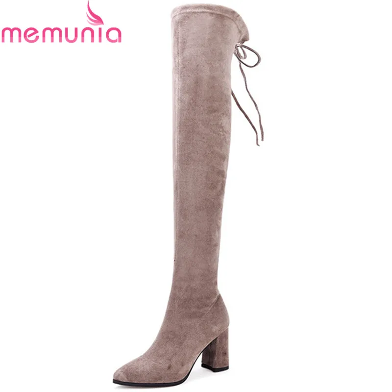 

MEMUNIA 2020 new arrival flock leather over the knee boots women pointed toe autumn winter boots sexy Stretch long boots shoes