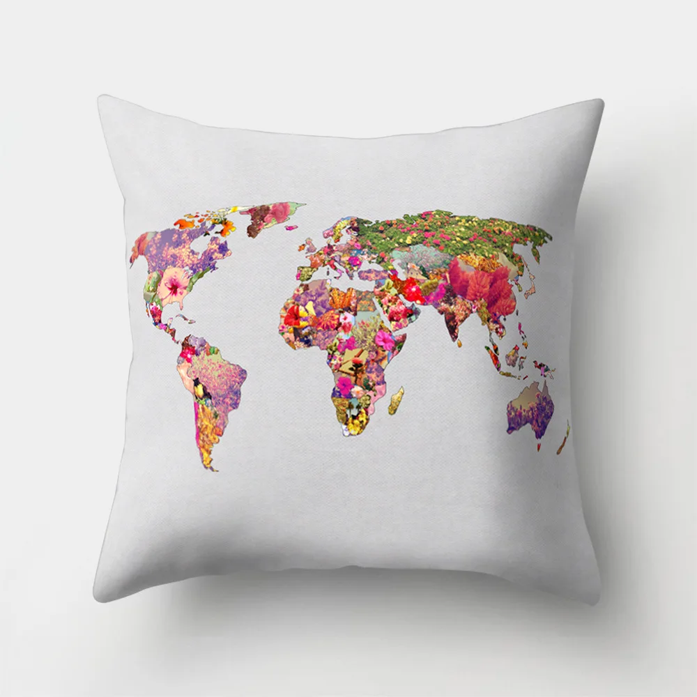 World Map Printed Custom Sofa Cushion Covers 45x45cm Pink Black and White Cover for Pillow Vintage Home Decoration Accessories - Цвет: World Map 08