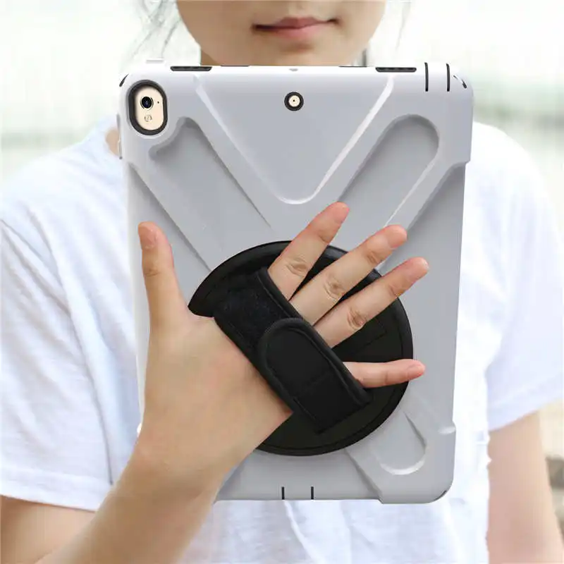 New 360 Armor Coque for iPad Pro 9.7 Case 360 Rotation Hand Strap Silicon PVC A1673 A1674 Cover for iPad Pro 9.7 Kids Cover (1)