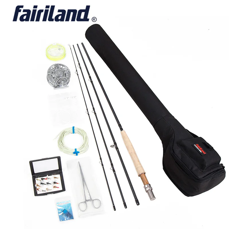 

Fly Fishing combo Portable Complete 5/6 4 sections fly rod, Large Arbor fly reel Lures Set black case fly fishing set rod bag
