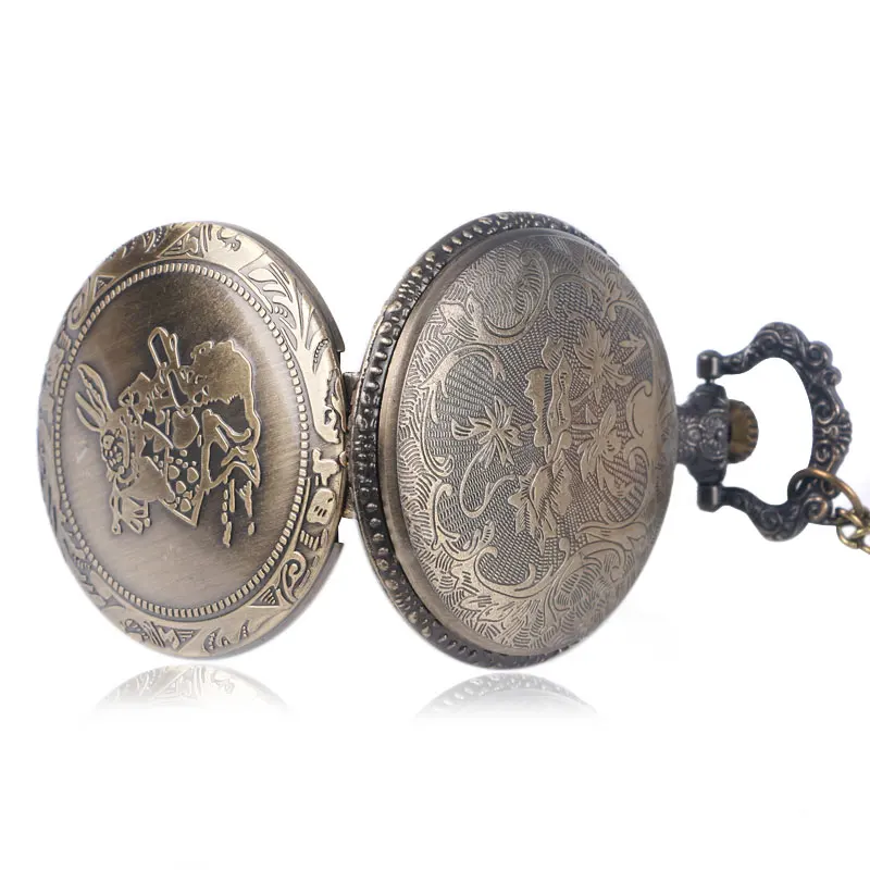 Vintage Women Copper Hot Necklace Rabbit Pendant Trendy Men Retro Pocket Watch Chain Cute Gift Alice 5