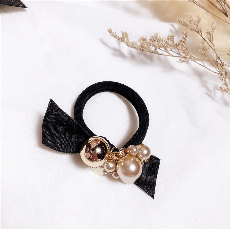 Bonito da Fita do Cetim Faixas de Cabelo Grampos de Cabelo Rabo de Cavalo Acessórios para o Cabelo Hairband Corda Scrunchie Mulheres Peal Headwear Bow