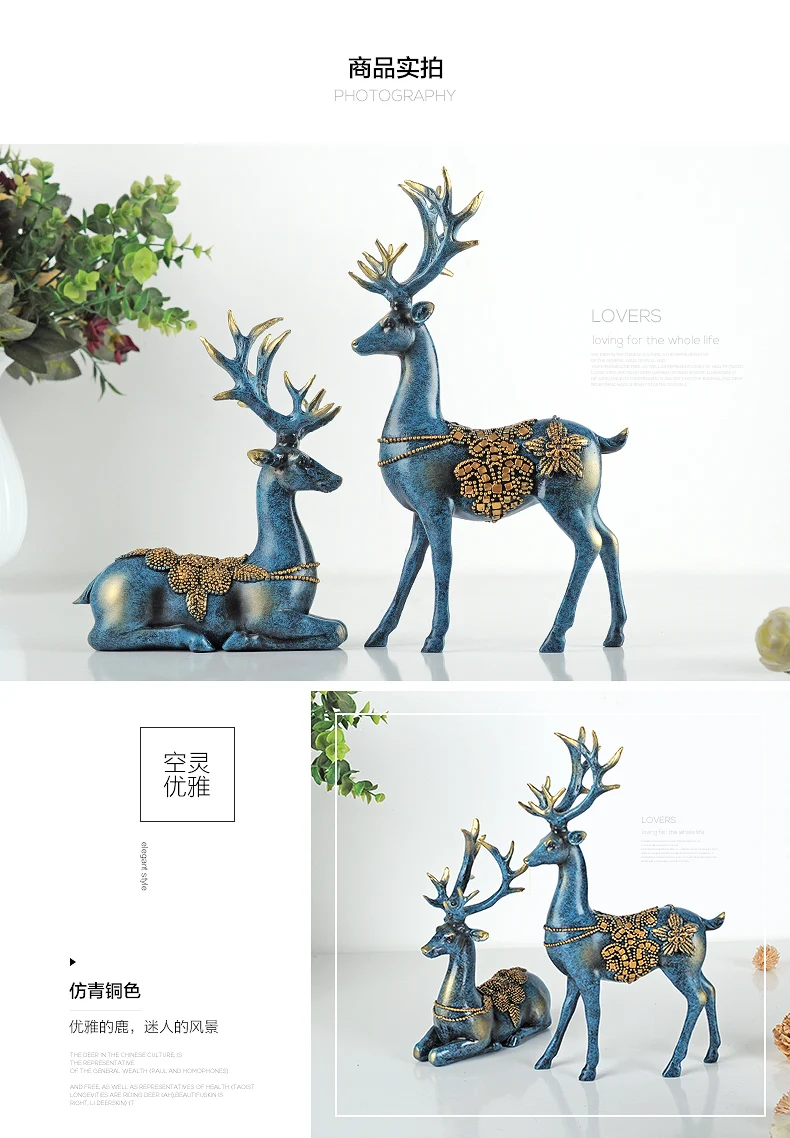  pair of deer statue European style deers room bedroom Wine cabinet ornaments creative wedding gifts - 32827162776