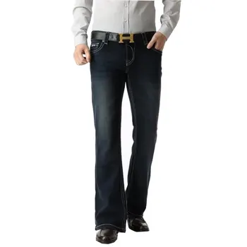 

Free Shipping High Quality New Arrival Men's Jeans Slim Bell-Bottom Boot Cut Pants Male Dark Blue Denim Flares Trousers