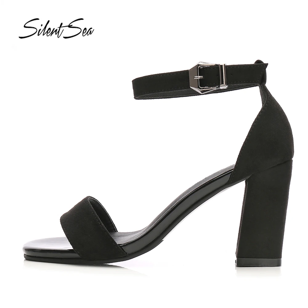 

Silentsea Womens Sandals Comfortable Square Female High Heel Shoes Open Toe Daily Stilettos For Lady Black Color Wedding Shoes