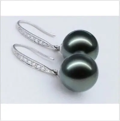 

Hot sale Free Shipping>>>>Beautiful a pair AAA 10mm tahitian SHELL black pearl earrings
