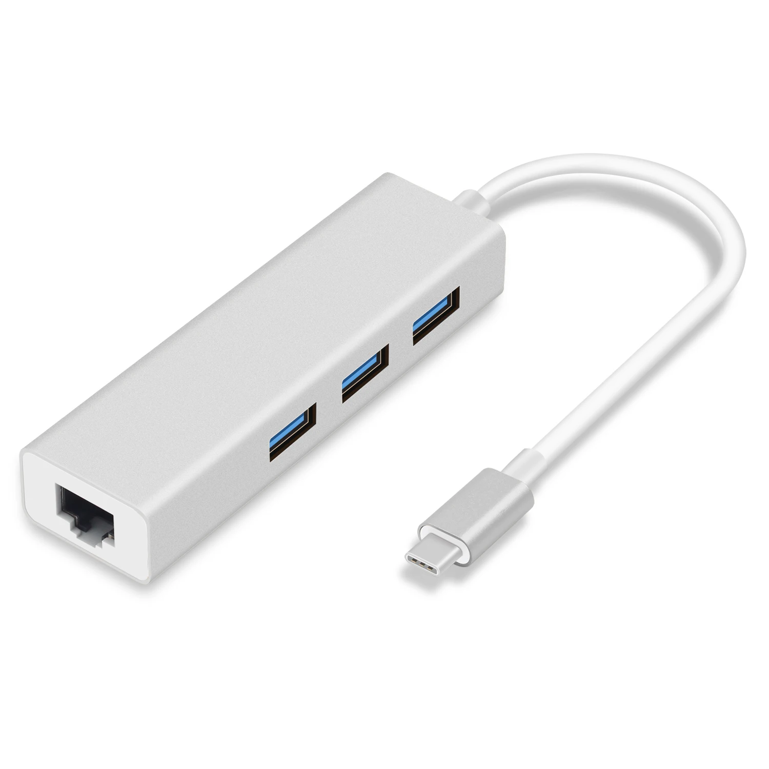 USB C Ethernet адаптер с 3 USB 3,0 концентратор для MacBook Pro ПК, GOOJODOQ концентратор USB Type C Gigabit Ethernet Rj45 Lan USB C концентратор - Цвет: Silver