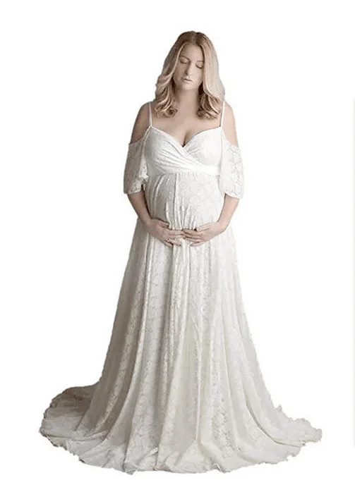Модные белые для беременных Подставки для фотографий фантазии материнства платье для беременных одежда макси длинное кружевное платье фотосессии платья