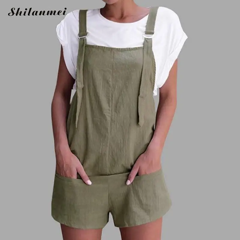 2018 New Summer Rompers Womens Jumpsuits Khaki Casual Pockets Loose
