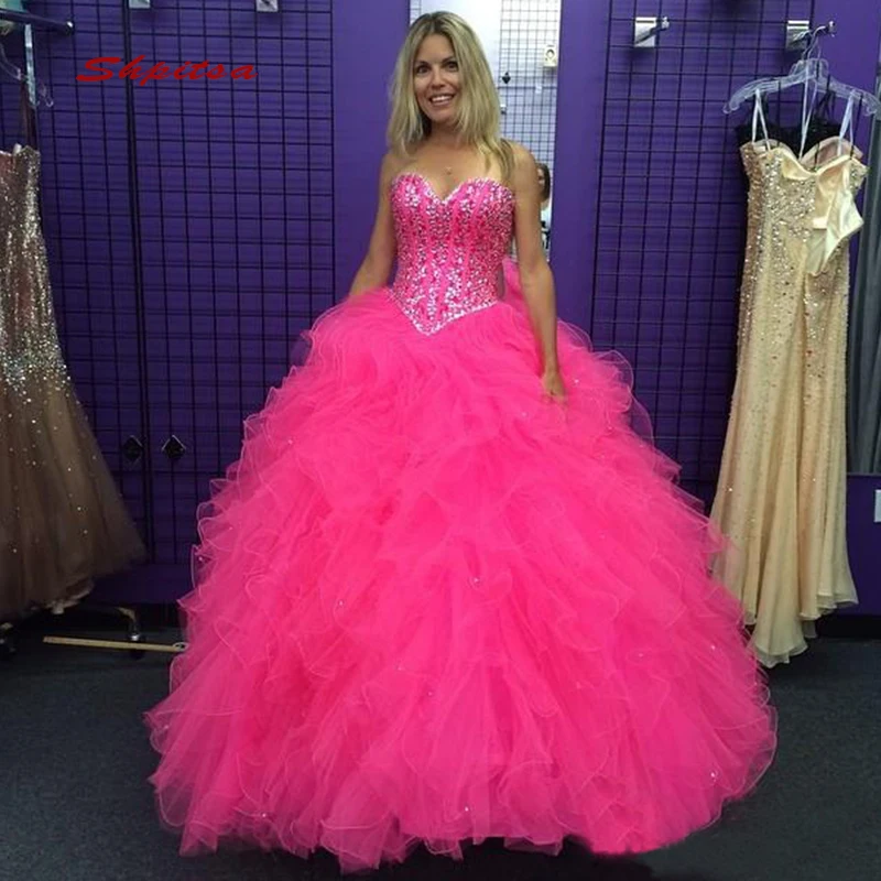 

Luxury Crystals Quinceanera Dresses Ball Gown Sweetheart Tulle Prom Debutante Sixteen 15 Sweet 16 Dress vestidos de 15 anos
