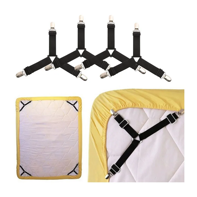

Dropshipping 4pcs Bed Sheet Fixed Buckles Mattress Elastic Fastener Gripper Cover Blankets Clip Holder Suspender Hook Strap 1set