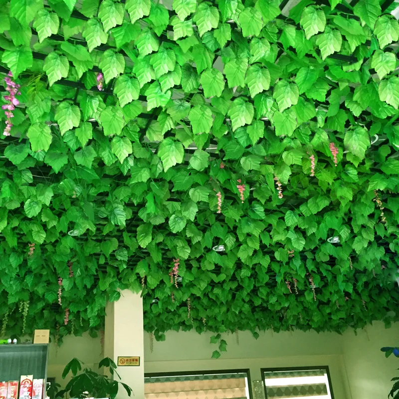 

1 Piece 260cm 44 Simulation Grape Leaves Rattan Green Leaf Decoration Ceiling Simulation Flower Winding Fake Flower Rattan