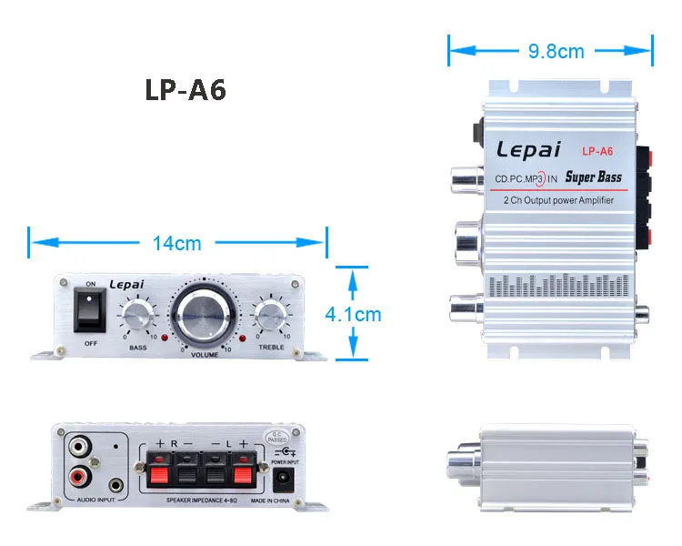 С адаптером питания и аудиокабелем Lepy A6 усилители 2x15 Вт мини стерео класса AB ЦАП бас и высокие частоты регулировки