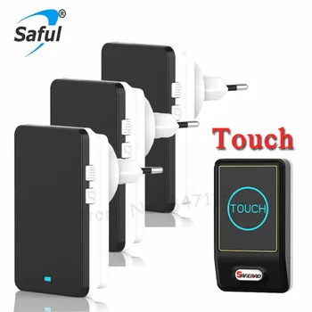 

1 Touch Sensor Button + 3 Receivers Black EU/US Plug-in Waterproof Ring Door Bell Home LED 28 Melody Electric Wireless Doorbell