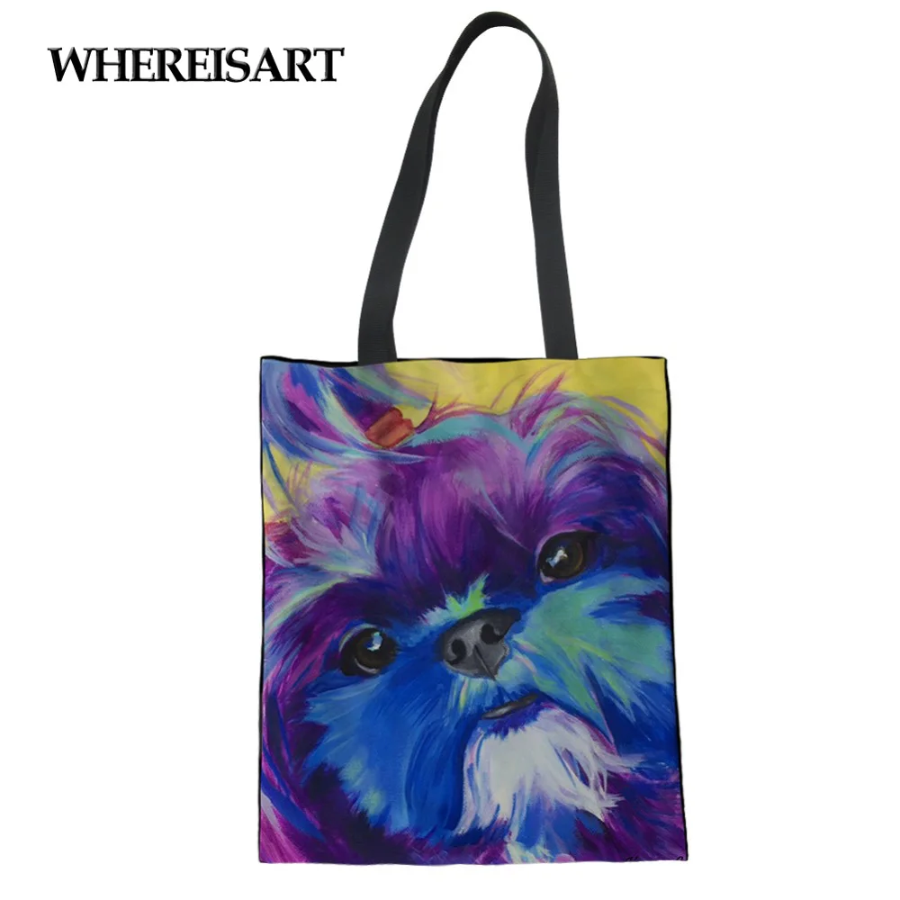 WHEREISART Shih Tzu женская сумка для покупок с принтами собак, сумка через плечо для женщин, сумка на каждый день, женская сумка на плечо